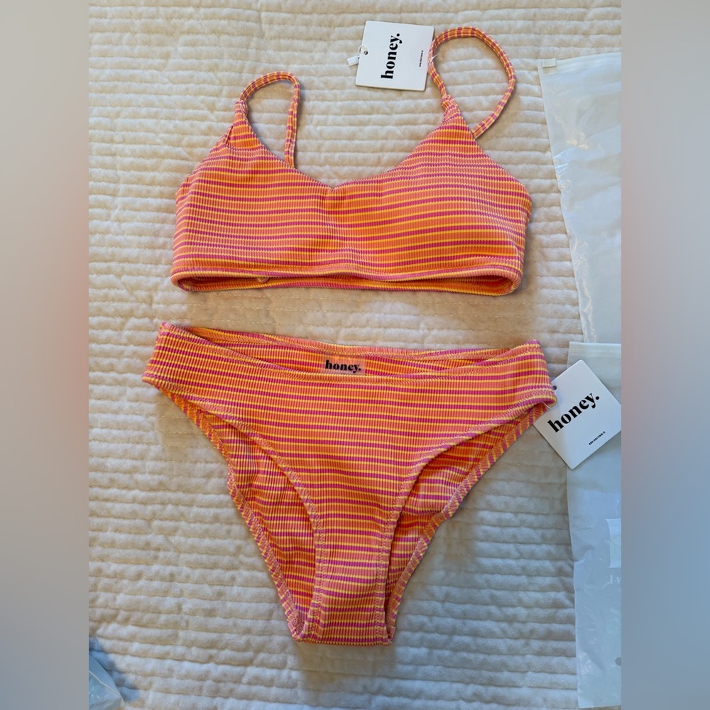 Honey Swim Orange Striped Bikini Set